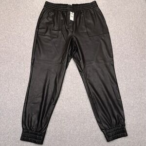 NEW Express Faux Leather Joggers Womens Medium Black High Rise Stretch Waistband